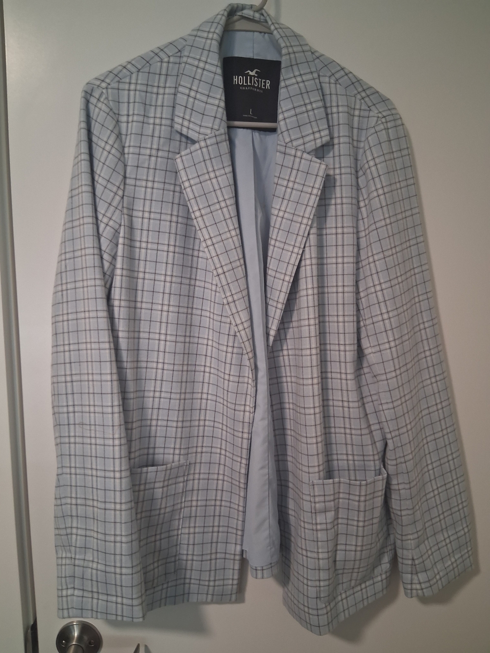 Hollister Light Blue Windowpane Plaid Blazer